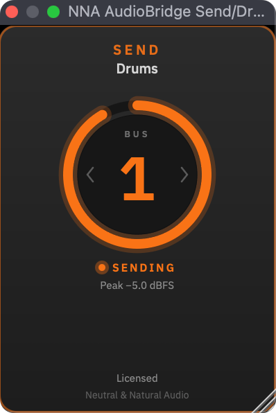 Le plug-in Send sur la piste Drums, vers le bus 1