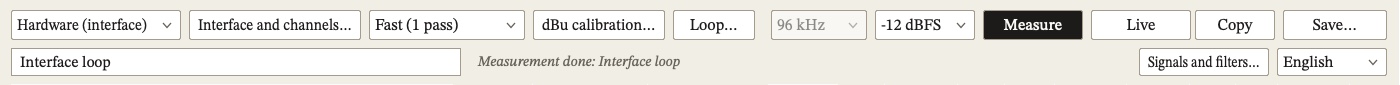 The top bar in hardware mode, with the interface controls numbered