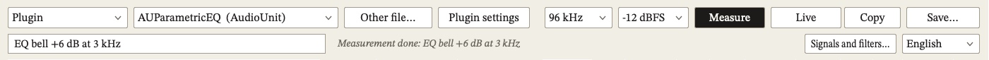 The top bar of NNA Audio Analyzer in plugin mode, with numbered controls